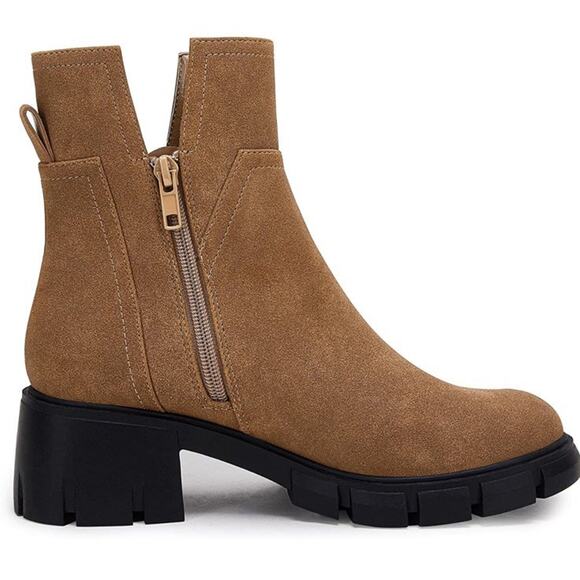 Womens Lug Sole Platform Chelsea Boots Chunky Block Heel Zipper Faux Leather Fal - Picture 3 of 9